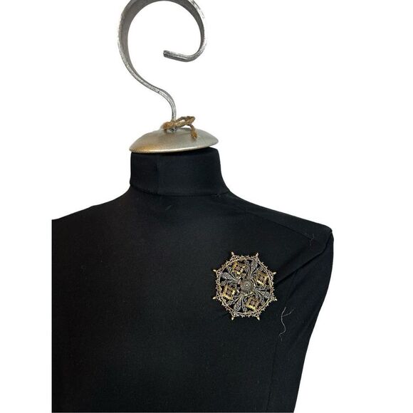 Large Victorian Style Cross Brooch Filigree Mariner's Compass Nautical - Picture 5 of 7